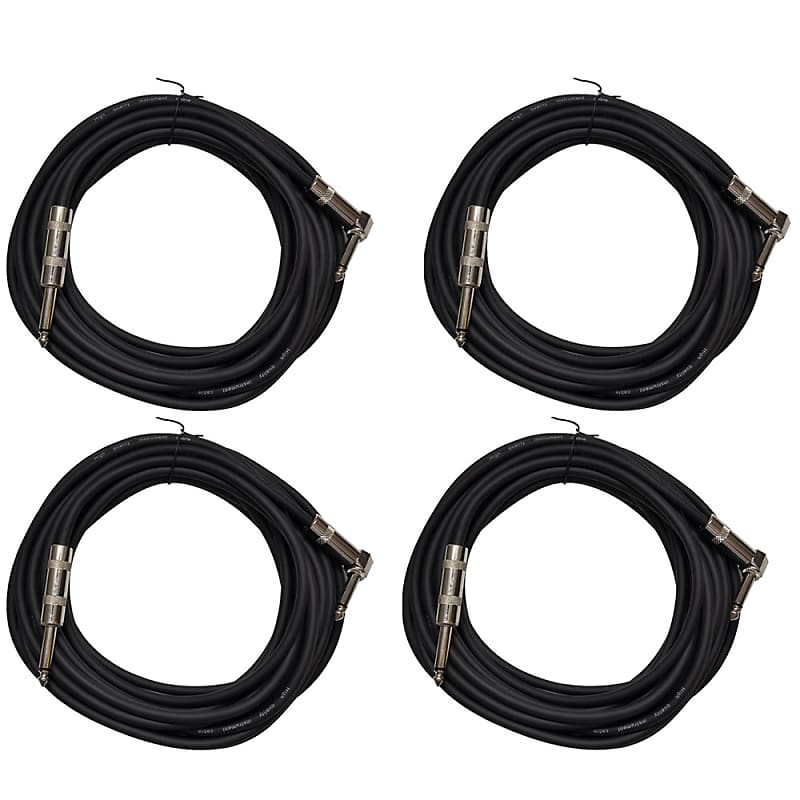 4 Pack of Black 20 Foot Right Angle to Straight Guitar Instrument Cables image 1
