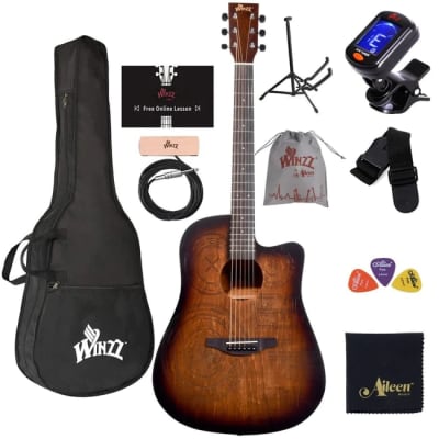 WINZZ AF-HE00LC 41-Inch Cutaway Carved Design Acoustic Electric Guitar for sale