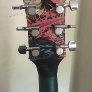 Old Antoria Guitar covered in 80's Sliver Surfer Comics, no pickups, worn frets. PROJECT image 8