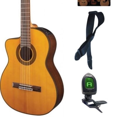 Takamine Lefty GC5CELH-NAT Acoustic Electric Classical Cutaway Guitar, Bundle image 3