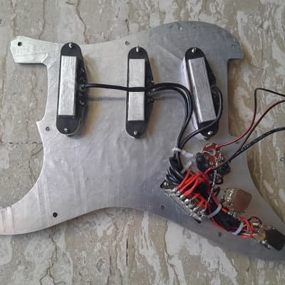 Handmade prewired SSS NEODYMIUM Stacked coils PU's Strat pickguard with HB split on N&B, volume TR BL and mid PU cutoff switch image 8