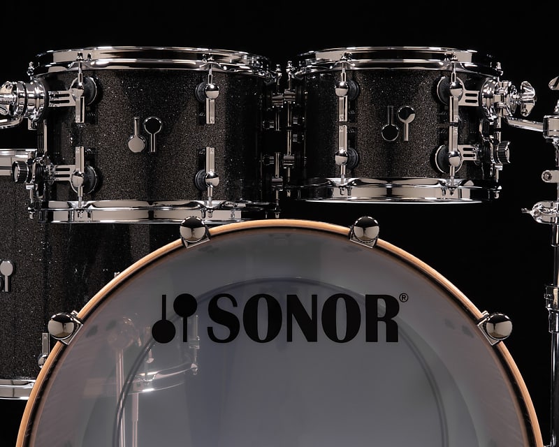 Sonor SQ2 6pc Maple Kit - Black Sparkle w/Ebony White Stripe