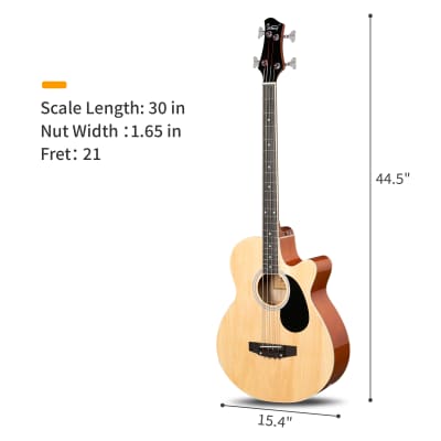 Glarry GMB101 4 string Electric Acoustic Bass Guitar w/ 4-Band Equalizer EQ-7545R 2020s - Burlywood image 10