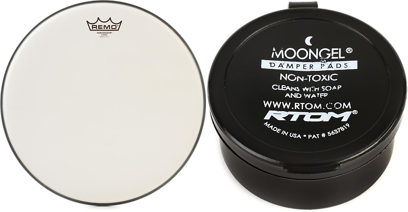 Remo Ambassador Coated Drumhead - 14 inch  Bundle with RTOM Moongel Drum Damper Pads - Blue (6-pack) image 1