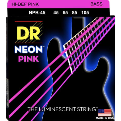 DR Strings Neon Hi-Def Pink Coated Bass Strings, 4-String Set (45 65 85 105), NPB-45 image 1
