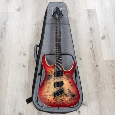 Mayones Duvell Elite VF BKP 6 Multi-Scale Guitar, Ebony Fretboard, Trans Jeans Black Red Burst Satin image 10