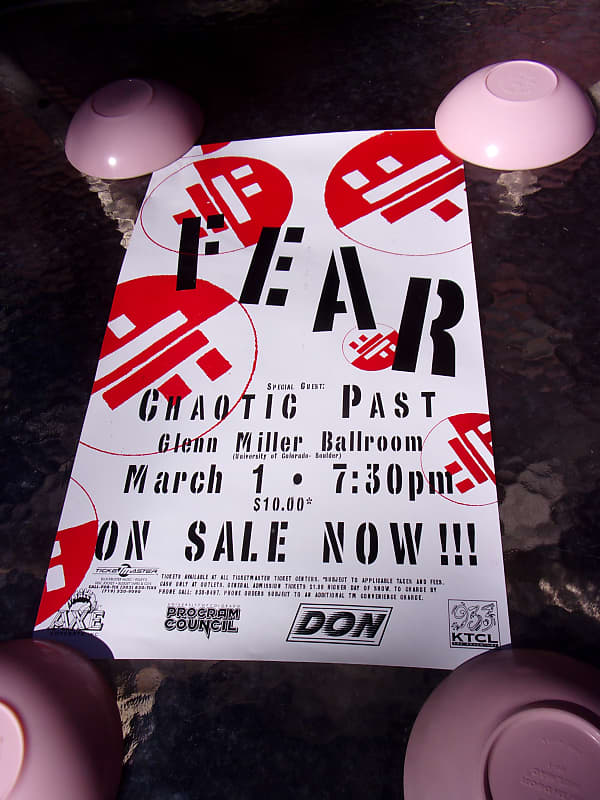 FEAR punk rock concert poster, with Chaotic Past & Butt Trumpet (not listed), early 90's, Cipollina image 1