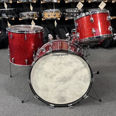 RARE 1958 Slingerland Radio King 13/16/22 Drum Kit Set in Red Glass Glitter w/ Matching Snare Drum image 2