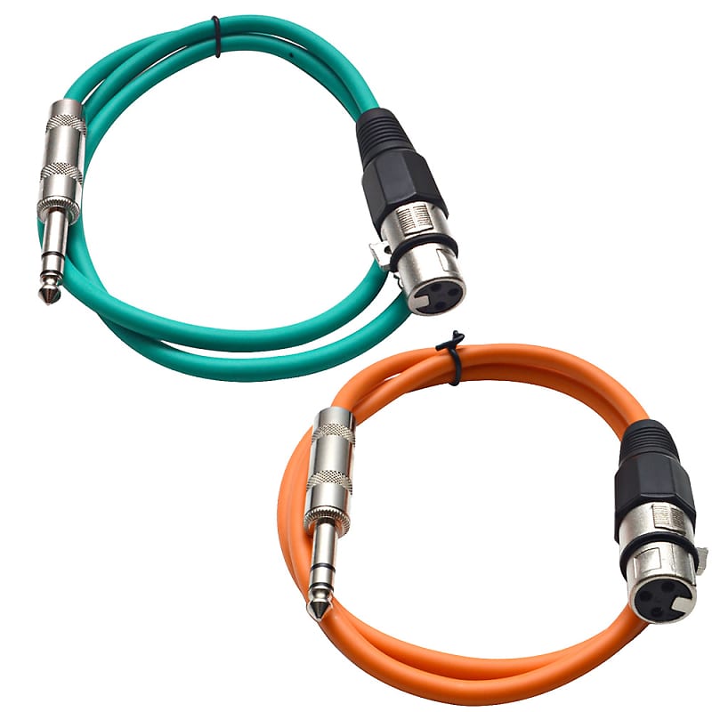 2 Pack of 1/4 Inch to XLR Female Patch Cables 2 Foot Extension Cords Jumper - Green and Orange image 1