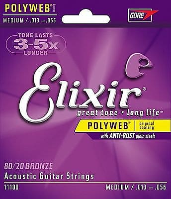 Elixir 11100 Polyweb 80/20 Bronze Medium Acoustic Guitar Strings (13-56) image 1