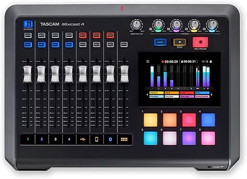 Tascam Mixcast 4 Podcast Studio Mixer Station with built-in 14-track Recorder / USB Audio Interface, Streaming, Bluetooth image 1