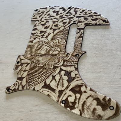 US made satin lacquer antique floral pattern laser engraved wood pickguard for telecaster image 3