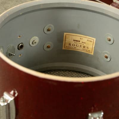 1960s Rogers Tower Sparkling Red Pearl Drum Set image 15