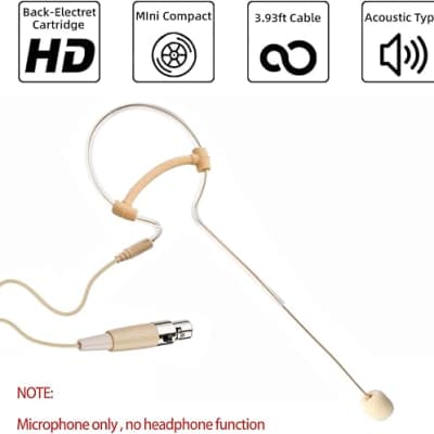 Microphone Headworn Single Earset Over Ear Hanging Condenser Mic Compatible with AKG Wireless System Bodypack Transmitter, Ideal for Singing, Churches, Stage Performance – Beige image 2