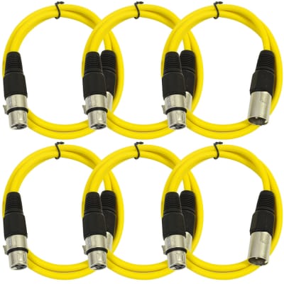 SEISMIC AUDIO (6 PACK) Yellow 3' XLR Patch Cables Snake image 1