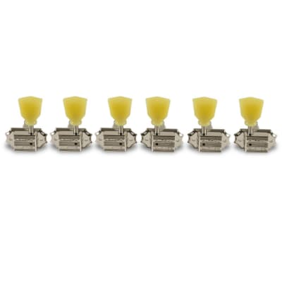 Kluson 3 Per Side Vintage Diecast Series Tuning Machines Nickel With Plastic Keystone Button for sale