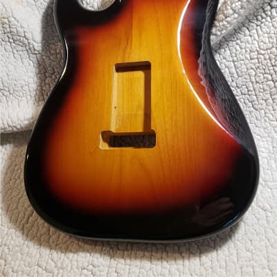 Top quality USA made Alder gloss Nitro body in "3 tone sunburst". Made for a Strat neck.#3TNS-1. only 3lb ,11 ounces. Free pick guard while supplies last. image 2