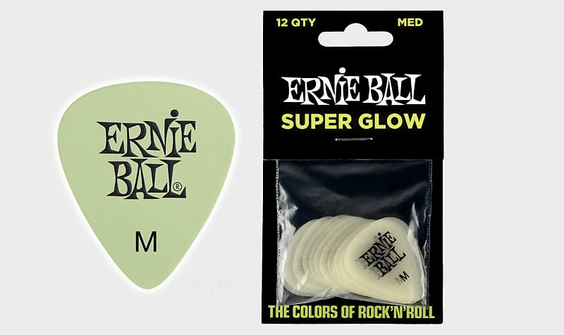 Super Glow Cellulose Picks Medium 12-Pack - world-standard .72mm celluloid med-pick specifications image 1