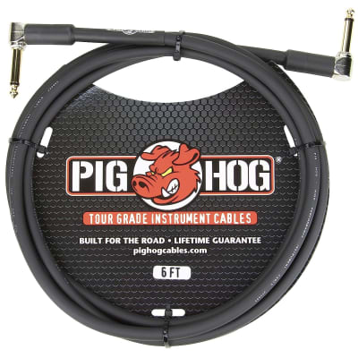 Pig Hog PH6RR High Performance 8mm Right-Angle 1/4" Guitar Instrument Cable, 6 Feet