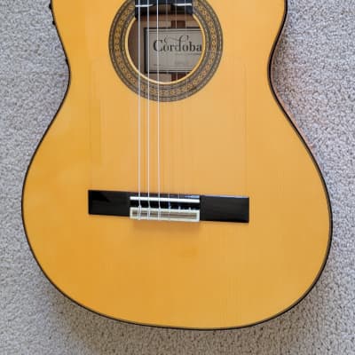 Cordoba 55FCE Spanish Thinbody Gipsy Kings Acoustic Electric Guitar, Honey Amber, HumiCase Hard Shell Case image 1