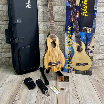 Rare Washburn Rover R010ZZ Zebrawood Travel Guitar with Case and Accessories for sale