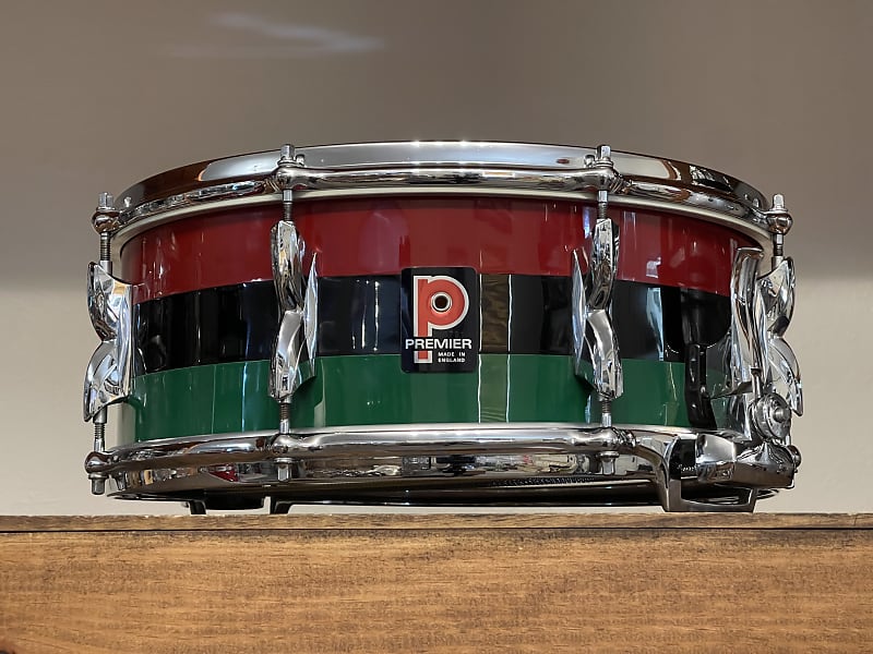 1960's Premier 2001 5.5x14 Mahogany Snare Drum Original Red Black Green Duroplastic 2000 image 1
