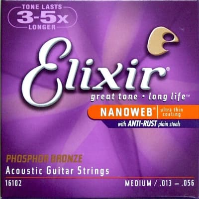 Elixir Nanoweb Phosphor Bronze Medium Acoustic Guitar Strings 13-56 image 2