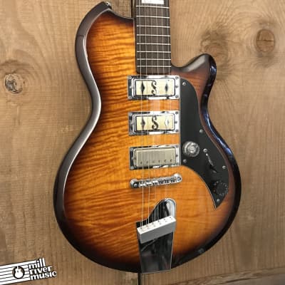 Supro Hampton Flame Maple Tobacco Burst Modded Lollar Alnico Mini Bucker image 1