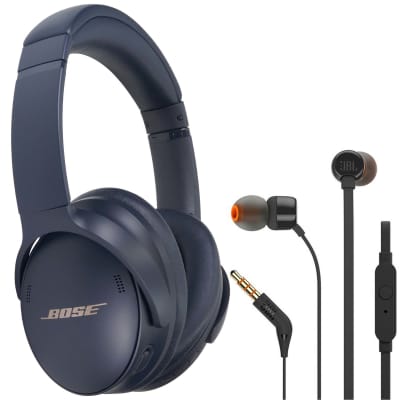 Bose QuietComfort 45 Noise-Canceling Wireless Over-Ear Headphones (Limited Edition, Midnight Blue) + JBL T110 in Ear Headphones Black image 1