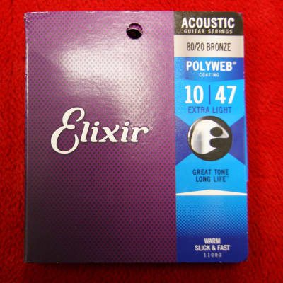 Elixir 11000 Polyweb 80 20 Bronze Acoustic Guitar Strings Extra