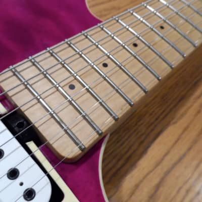 Sterling AX40 AX-40 by Ernie Ball Music Man with D DiMarzio DP159FW Evolution Bridge & DP158FW Neck Humbucker Pickups F-space White 4 Conductor Ceramic Trans Transparent Purple Pink Quilt Curly Flame Top Basswood Body Translucent DP159 DP158 image 6