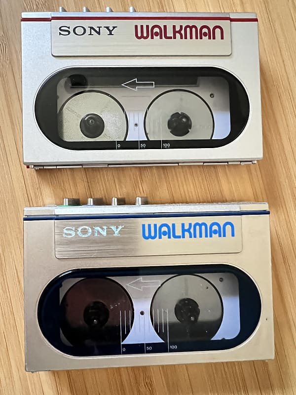 2x Sony WM-10 Walkman Portable Cassette Player 1983 one Blue and one Red  			