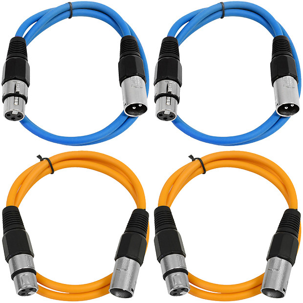 Seismic Audio SAXLX-2-2BLUE2ORANGE XLR Male to XLR Female Patch Cables - 2' (4-Pack) image 1