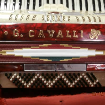 Vintage G. Cavalli 120 bass piano accordion 1970-1980 red and cream marble image 22