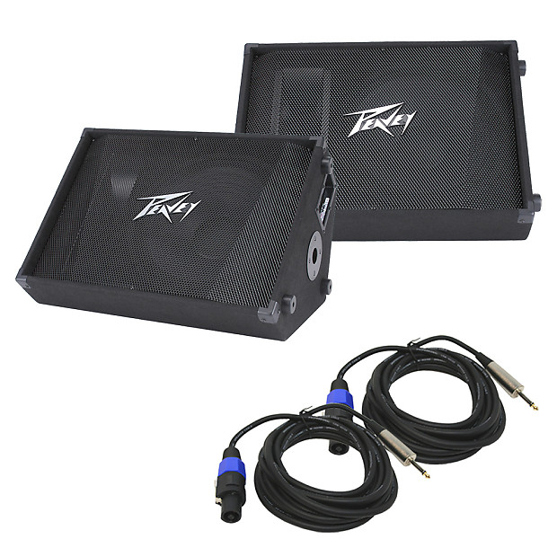 (2) Peavey PV 15M Pro Audio DJ Passive 15" Stage Monitor 1000W Speaker with 1/4" to Speakon Cable image 1