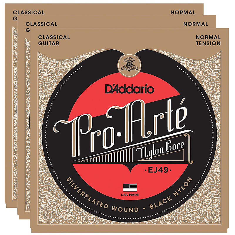 D'Addario EJ49 Pro-Arte Normal Tension Black/Silver (3 Pack Bundle)