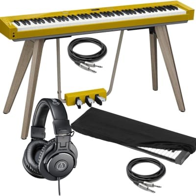 Casio Privia PX-S7000 88-Key Keyboard Harmonious Mustard w/ Cover, ATH-M30X Headphones & Cables