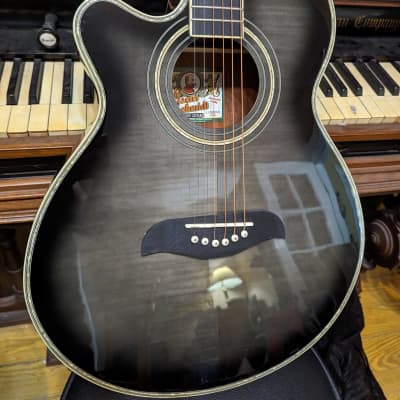 Oscar Schmidt 6 String OG10CE Cutaway Left Hand Acoustic-Electric Guitar Flame Transparent Black (OG10CEFTBLH) image 2