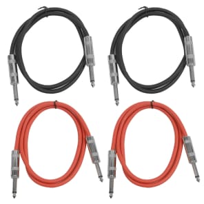 Seismic Audio SASTSX-2-2BLACK2RED 1/4" TS Male to 1/4" TS Male Patch Cables - 2' (4-Pack)