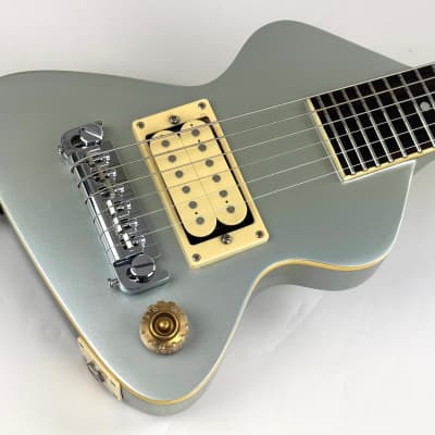 Erlewine Chiquita Travel Guitar, "Inca, Luna or Frost?" 1990 - Silver/Blue image 6