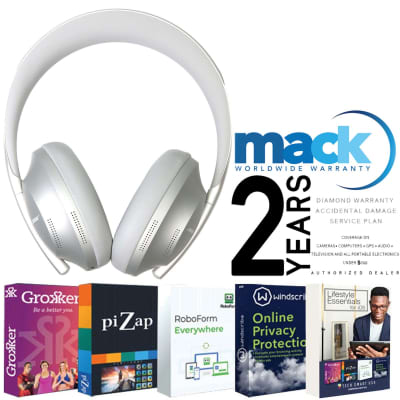 Bose Noise-Canceling Headphones 700 Bluetooth Headphones (Silver) + Mack 2yr Worldwide Diamond Warranty for Portable Electronic Devices Under $500 + Lifestyle Essentials for IOS - Free Subscription to Grokker piZap RoboForm and Windscribe Softwares image 1
