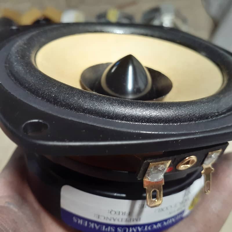 4&quot; FULL RANGE SPEAKER PAIR 52HZ-20KHZ! BANANA BALSA KAPOK KEVLAR CONES PMR4L PHASE PLUG AND WHIZZER  			