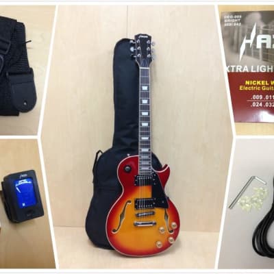 Haze 239 CS Semi-Hollow Body Electric Guitar,Cherry Sunburst+Free Gig Bag,Picks image 1