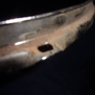 One Rare Drum 13" Very Rusty Chrome 6 Lug Hole Rims Hoops Bottom Snare Side image 3