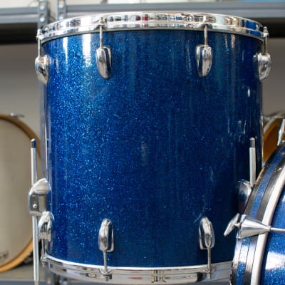 1962 Slingerland Sparkling Blue Pearl 14x20 8x12 and 16x16 Drum Kit image 2