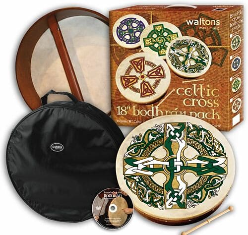 Waltons 18" Bodhran Package - Celtic / Gaelic Cross 2024 - Wood image 1
