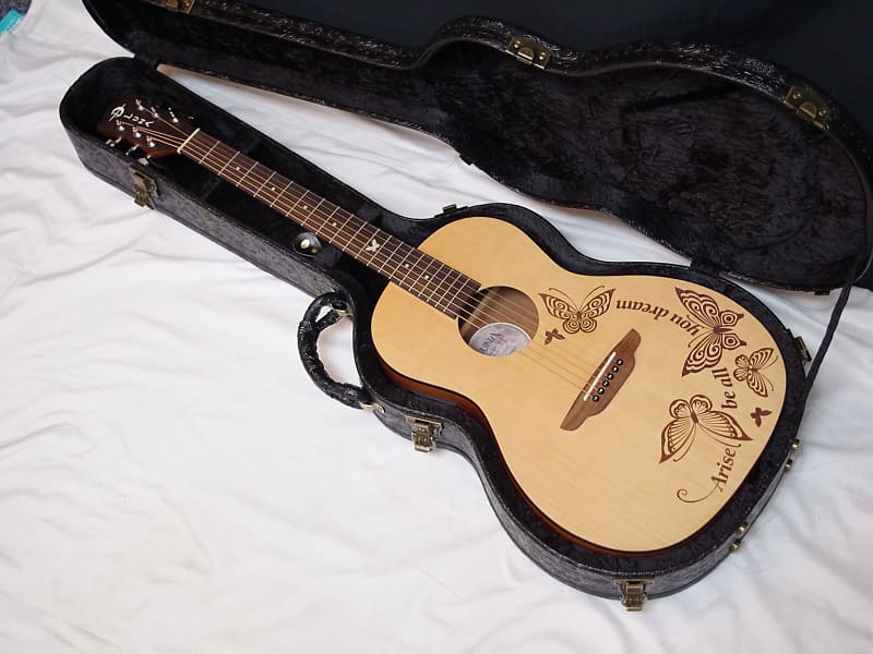 LUNA Gypsy Dream acoustic parlor GUITAR new w/ Hard CASE - Butterfly - Tuner image 1