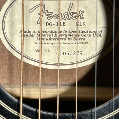 Fender DG-11E BLK Dreadnought Acoustic-Electric | 2000 - Black image 3