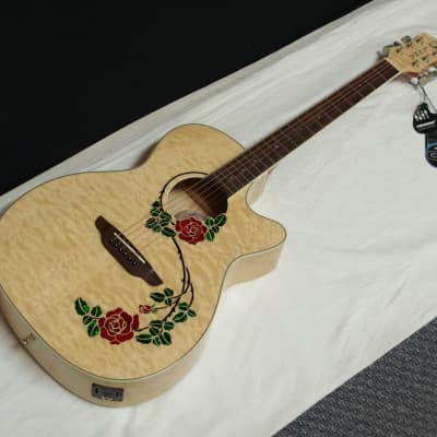 LUNA Flora Rose Quilt Maple Acoustic/Electric Guitar - Gloss Natural- NEW w/ CASE image 3