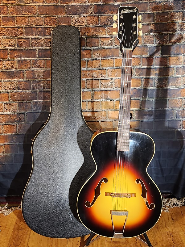 Vintage 1950s National F-Hole Archtop Acoustic With Hard Case, Pickguard, And Amperite Pickup image 1